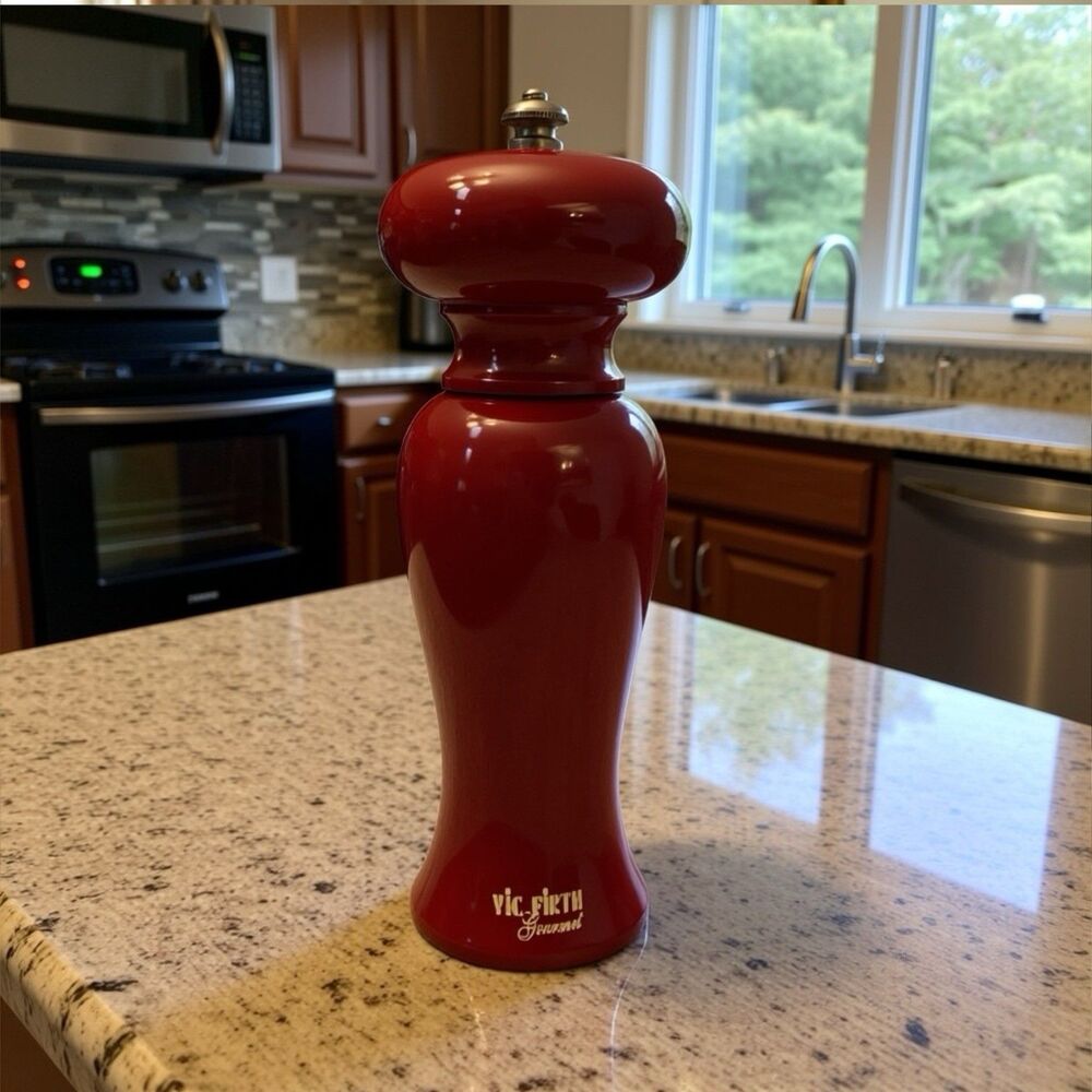 Retro Vic Firth Gourmet Wooden Pepper Mill Grinder Red 7" ht